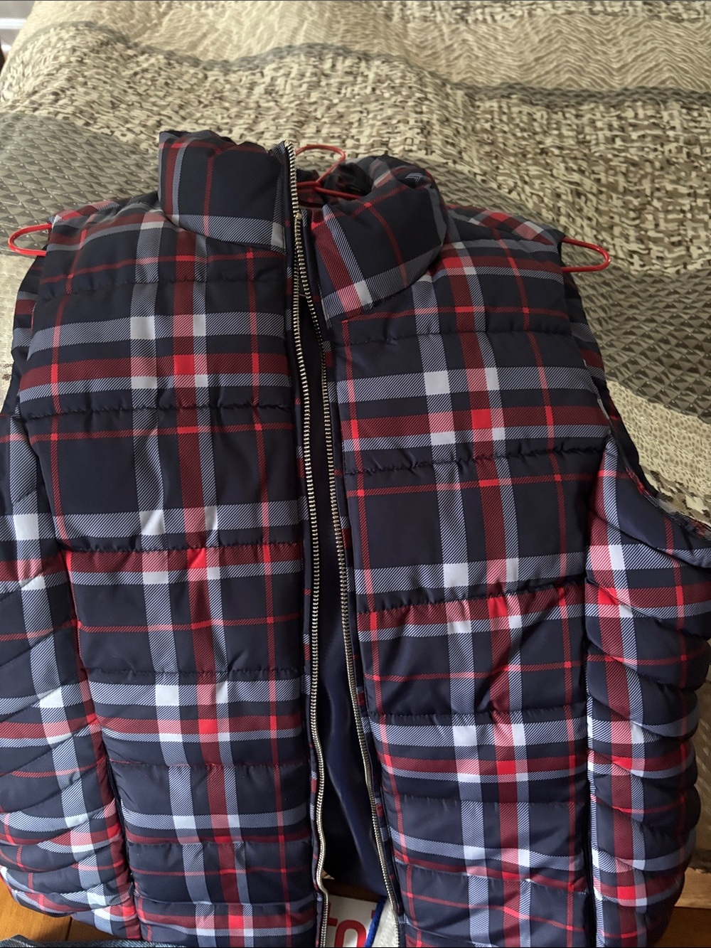 Tommy Hilfiger Navy Red Plaid Puffer Vest